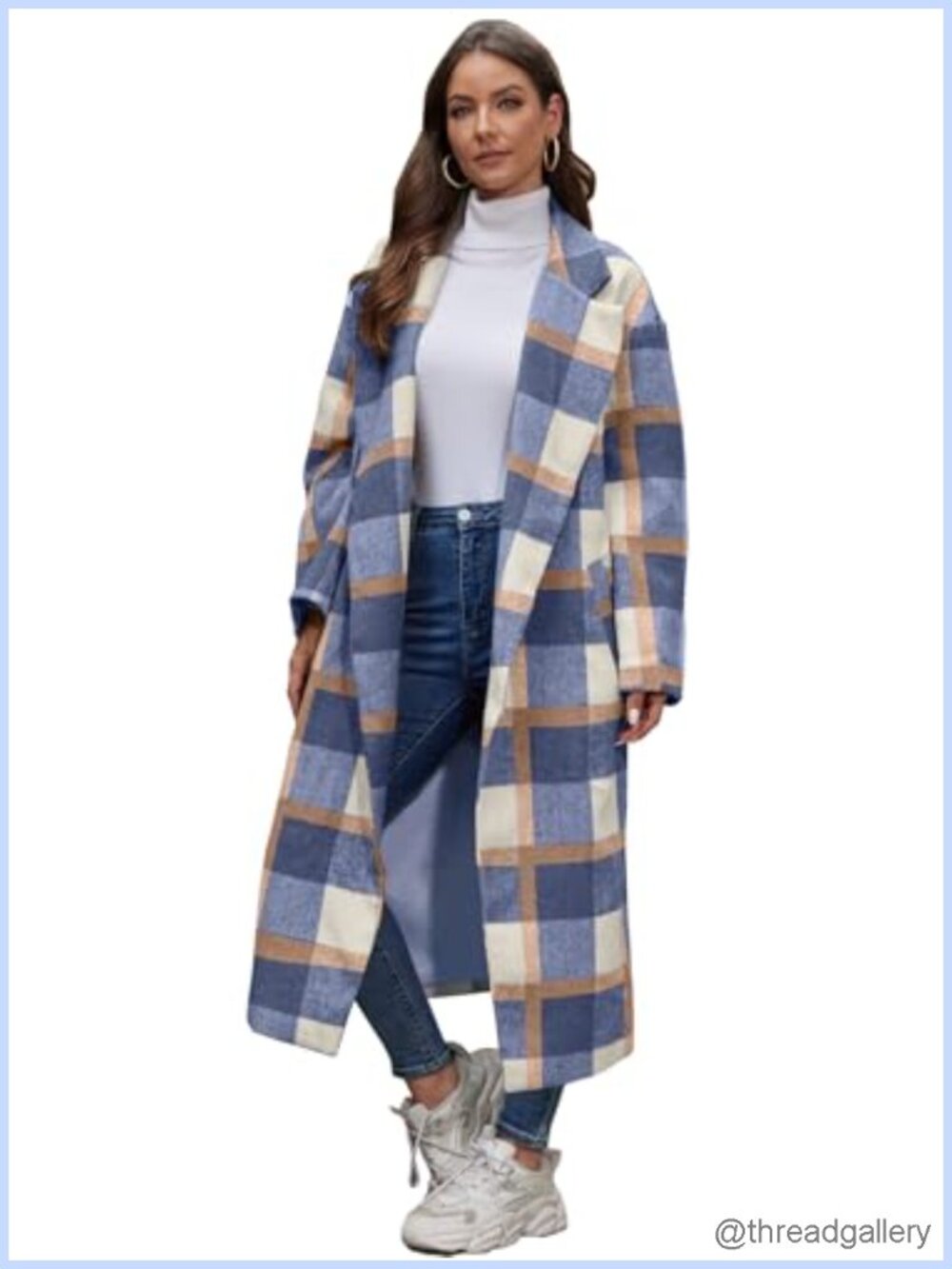 Women's Oversized Plaid Lapel Collar Wool Coat Pea Coat